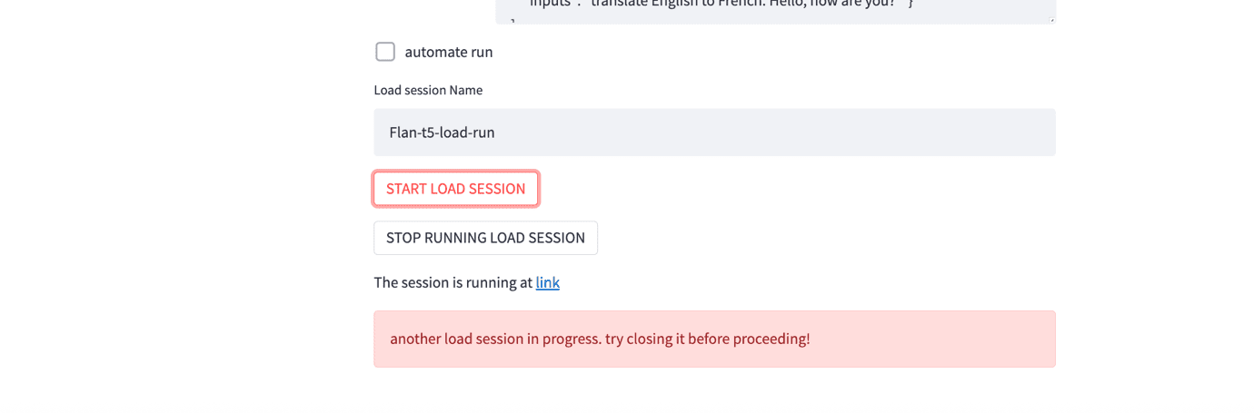 Load test interface with 