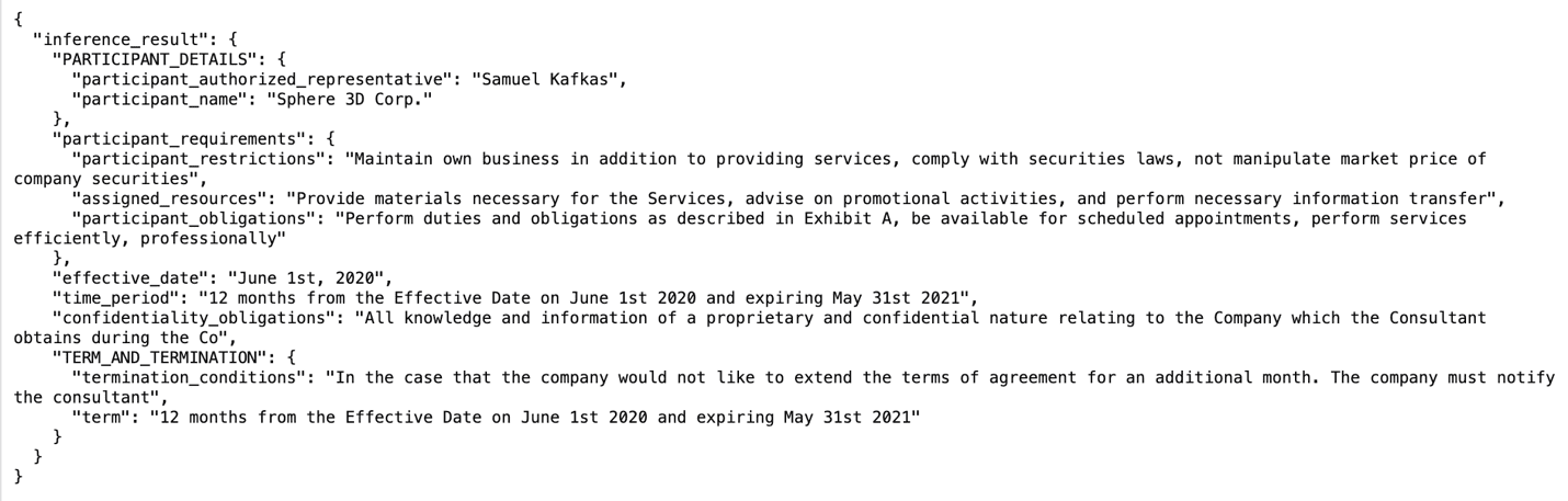 Vendor contract extraction results in JSON format