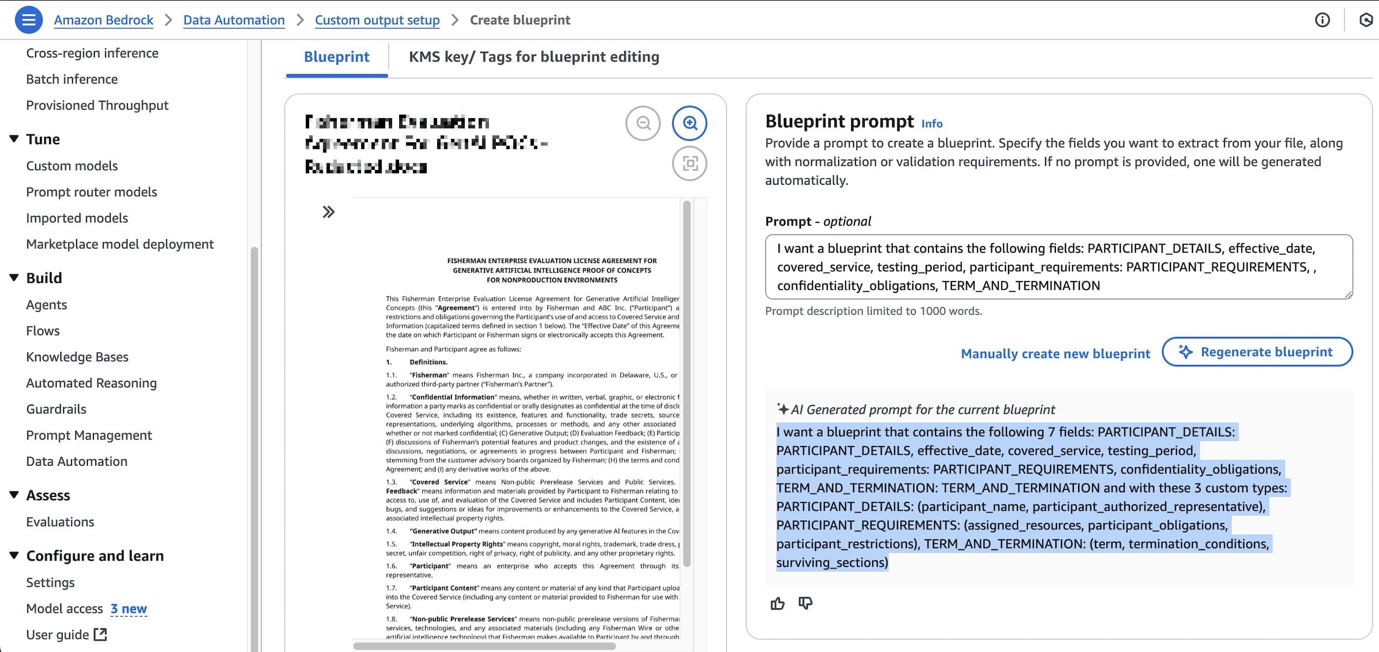 Blueprint prompt configuration in the Amazon Bedrock Data Automation console