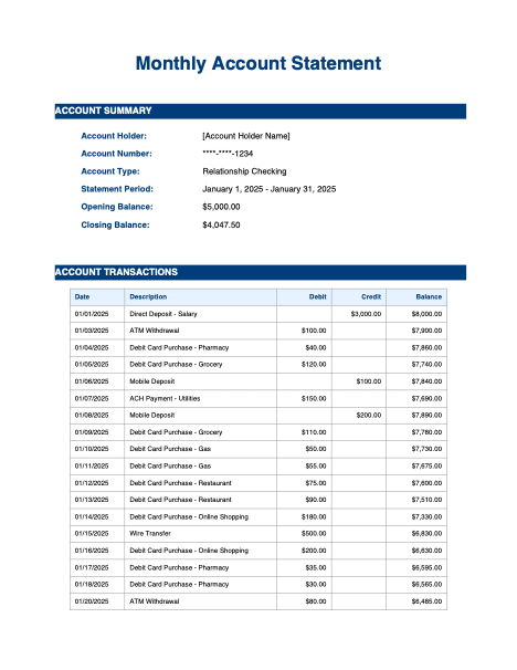 Sample bank statement used for extraction testing