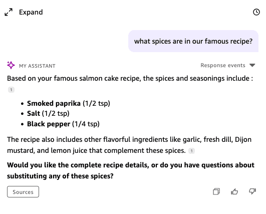 Amazon Quick AI assistant responding to the question 