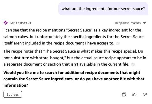 Amazon Quick AI assistant responding to the question 