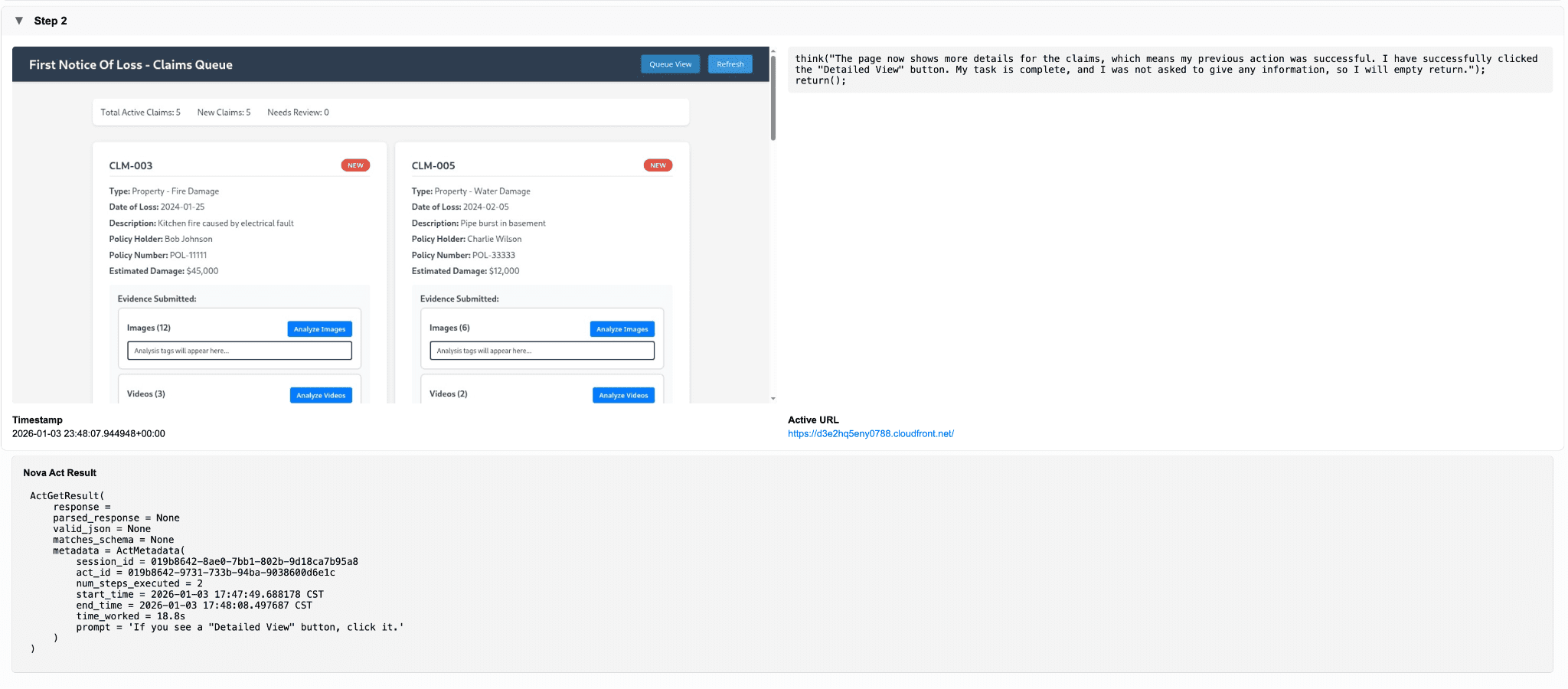FNOL queue state observed by the agent