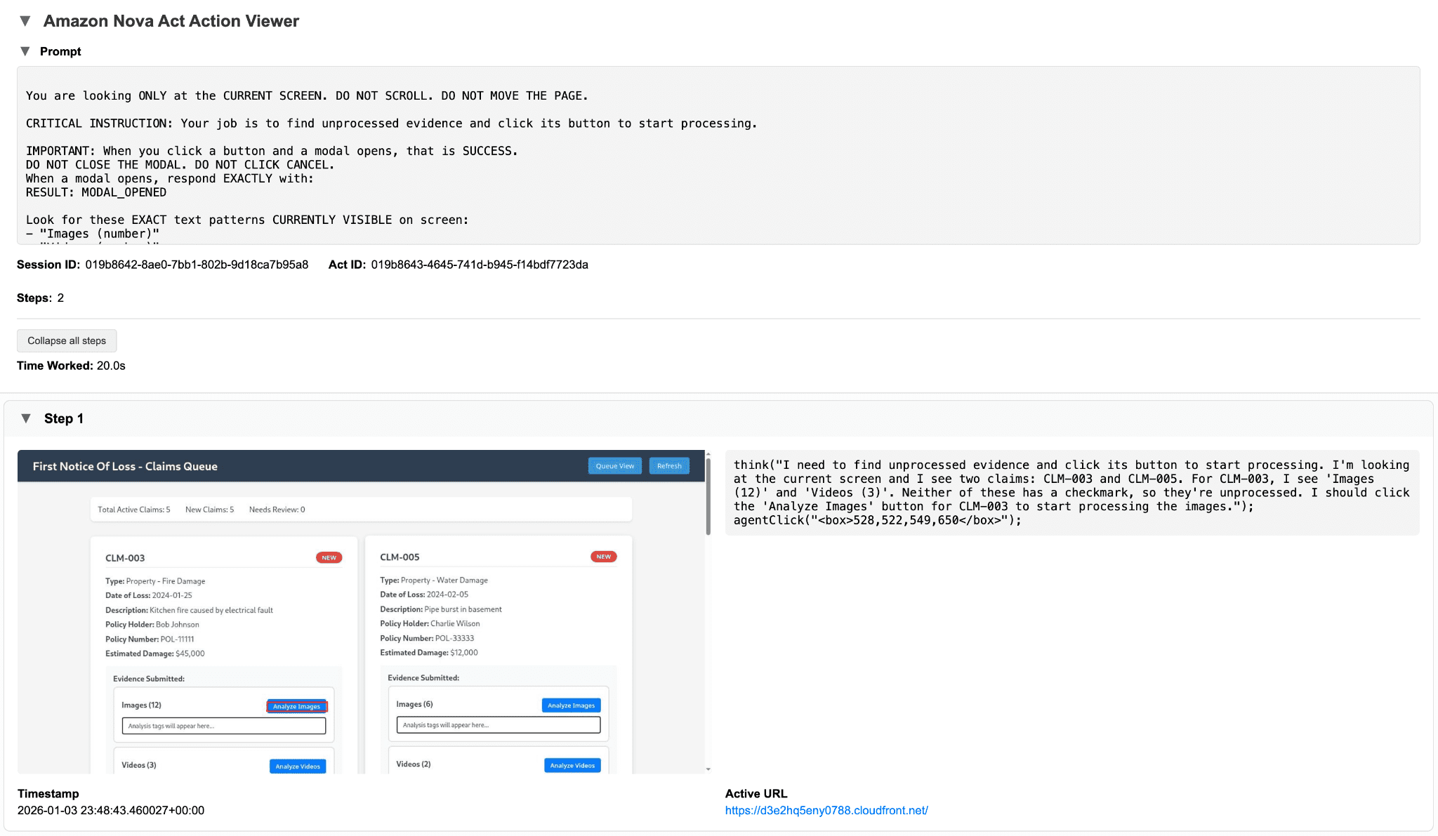 Evidence analysis actions detected by the agent