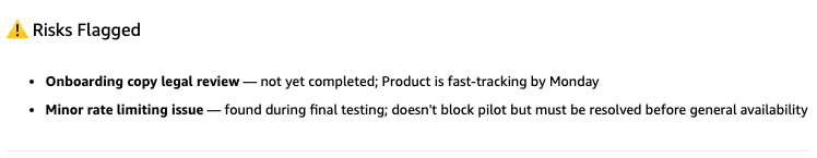 Assistant follow-up response highlighting risk flags from the meeting