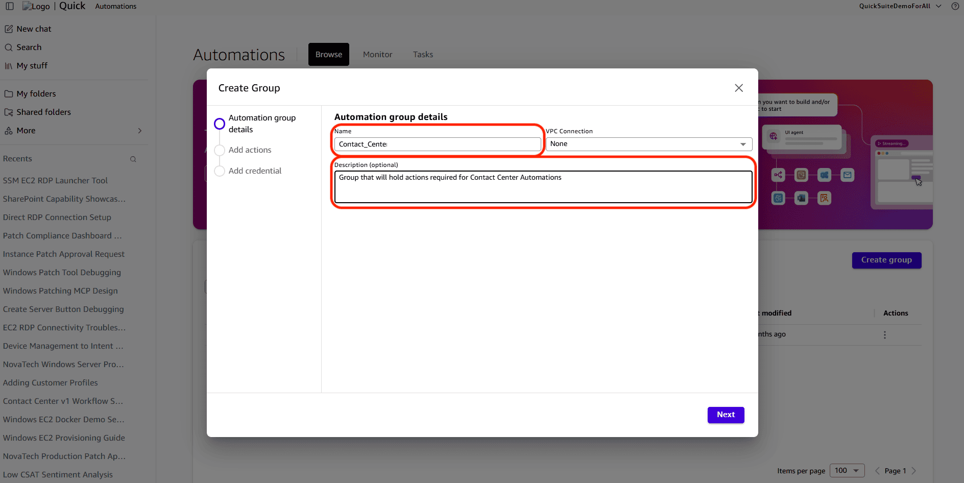 Create group dialog