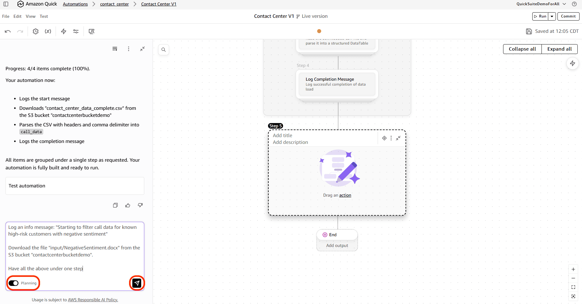 Chat window showing the Step 2 instruction to filter high-risk customers