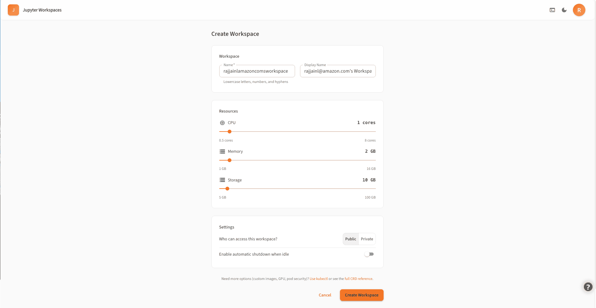 JupyterLab launched and authorized as the signed-in Amazon Cognito user