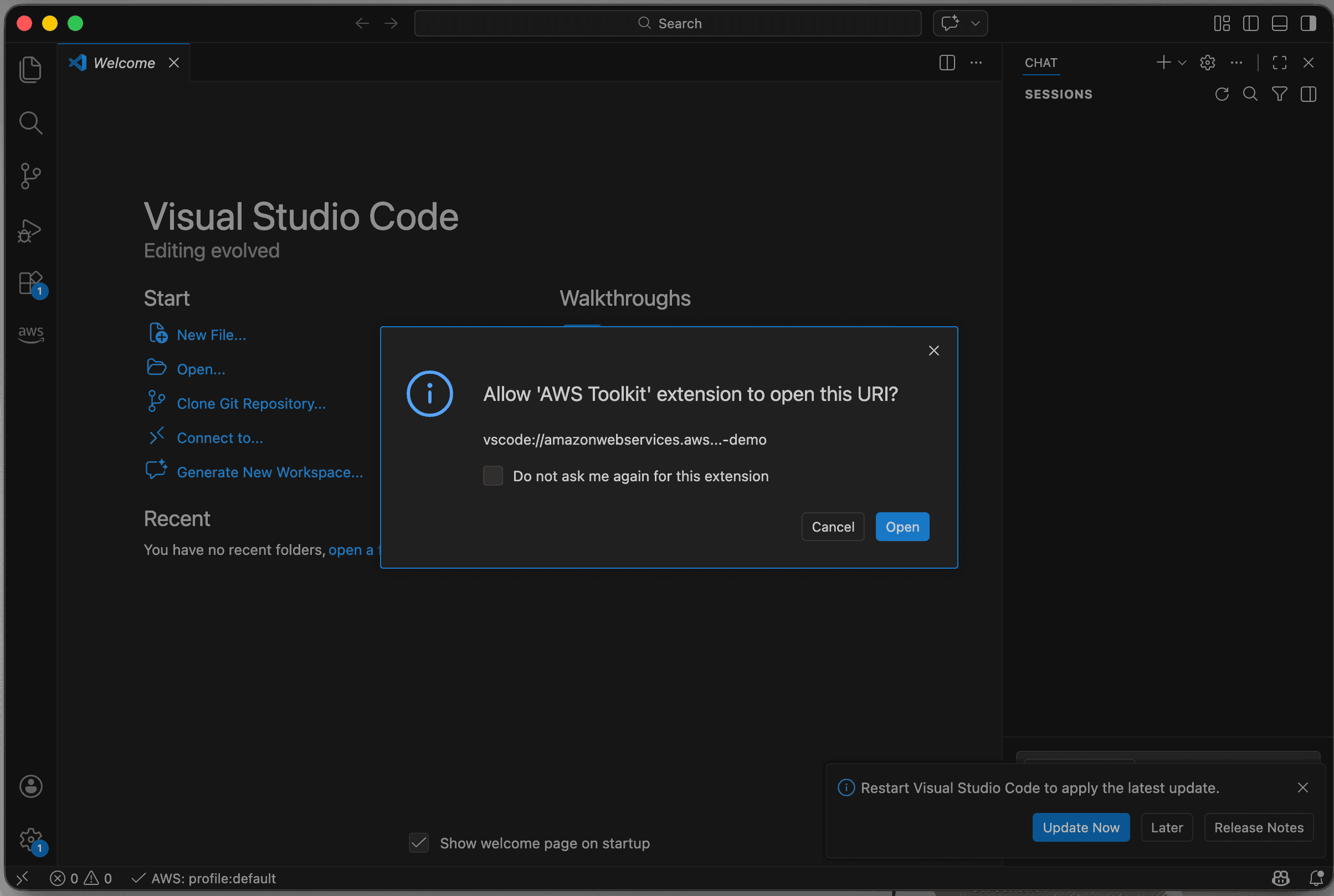 Browser prompt asking to open the vscode:// link in VS Code