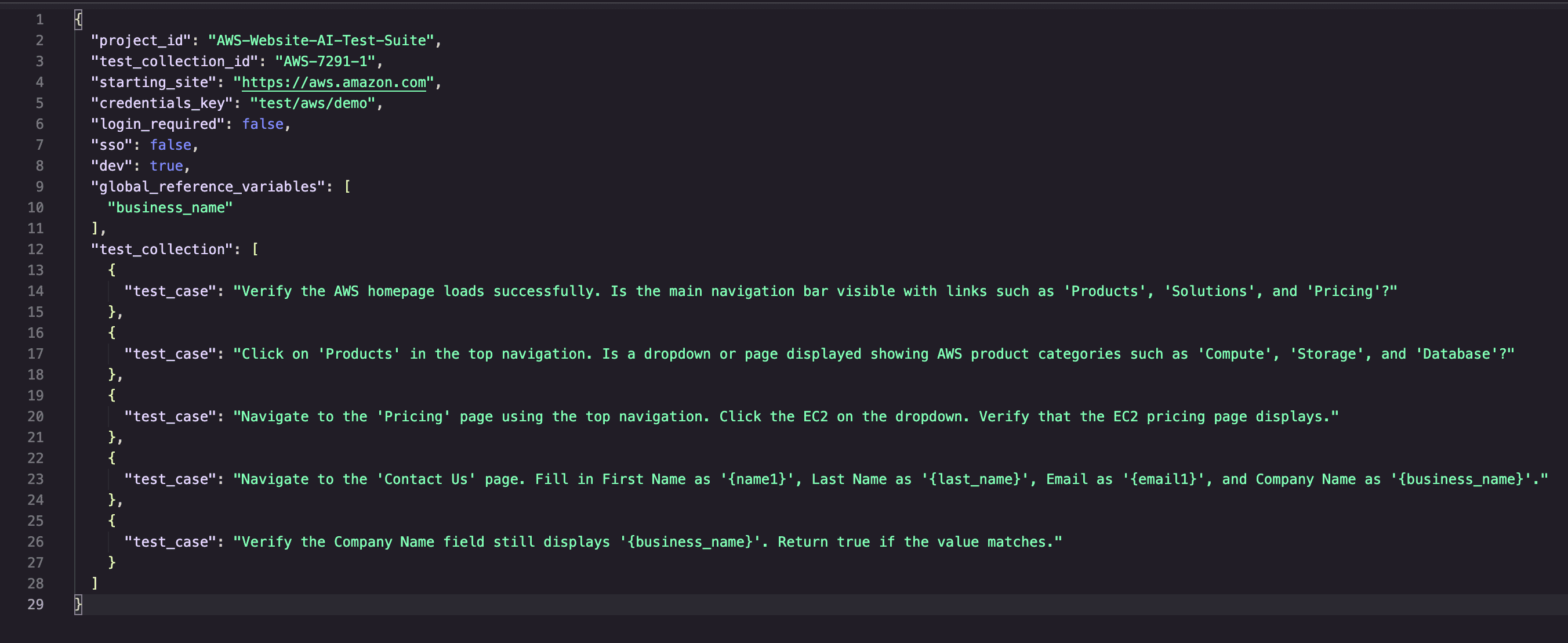 Test Case Authoring UI showing a plain-English test case in the React frontend