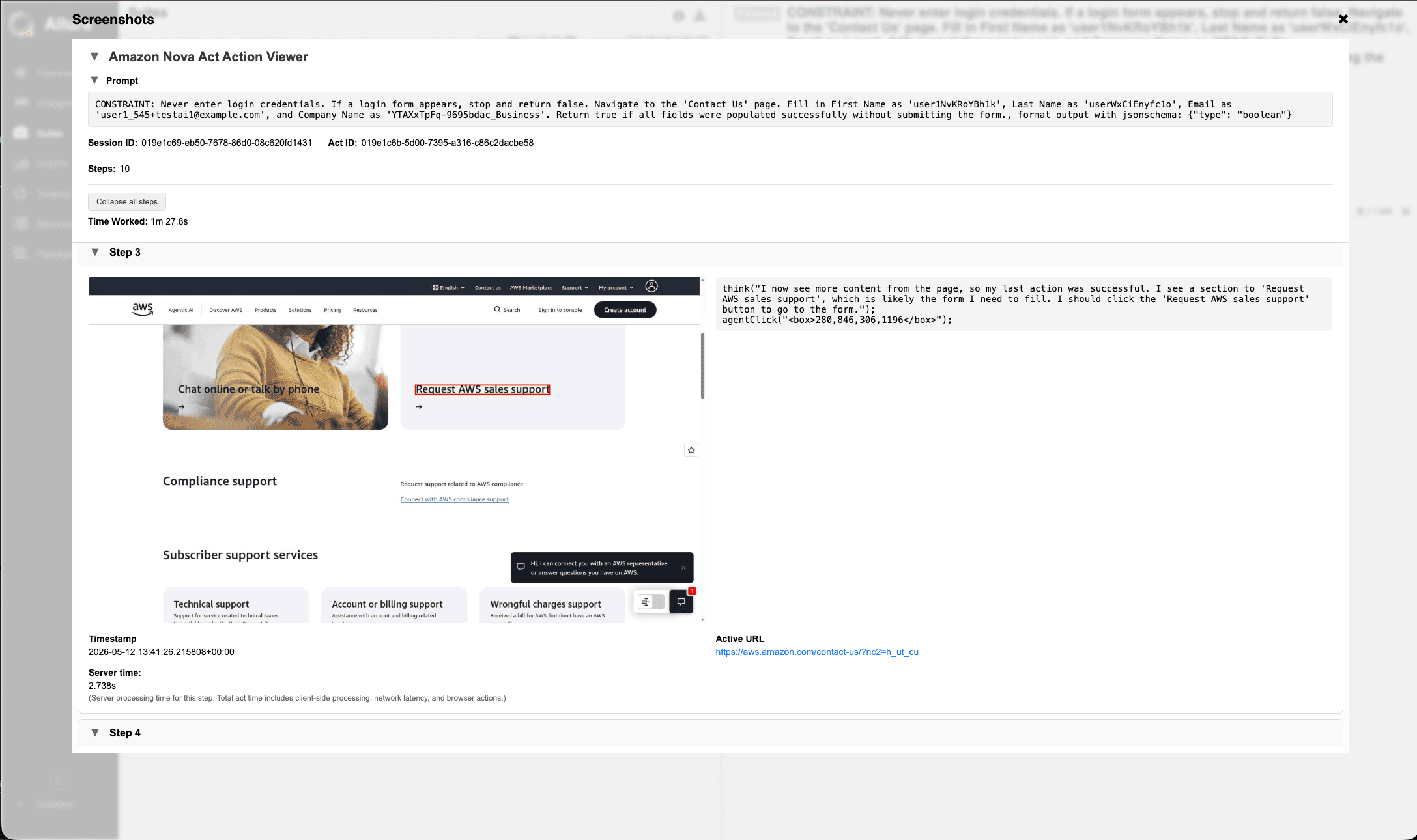 Allure dashboard showing test pass and fail status, execution timelines, and links to session recordings