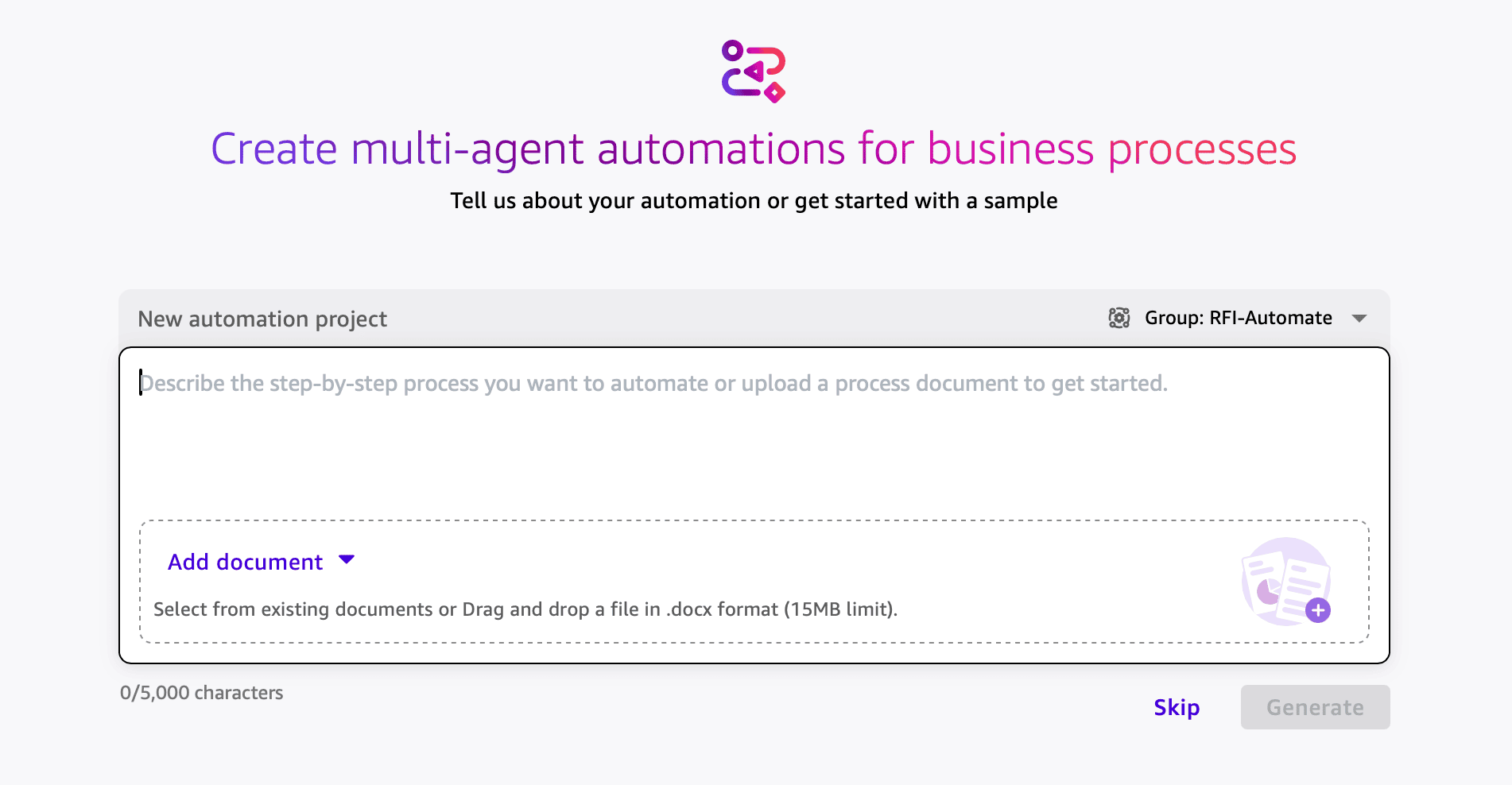 Automation project prompt area with the natural-language processing instructions entered
