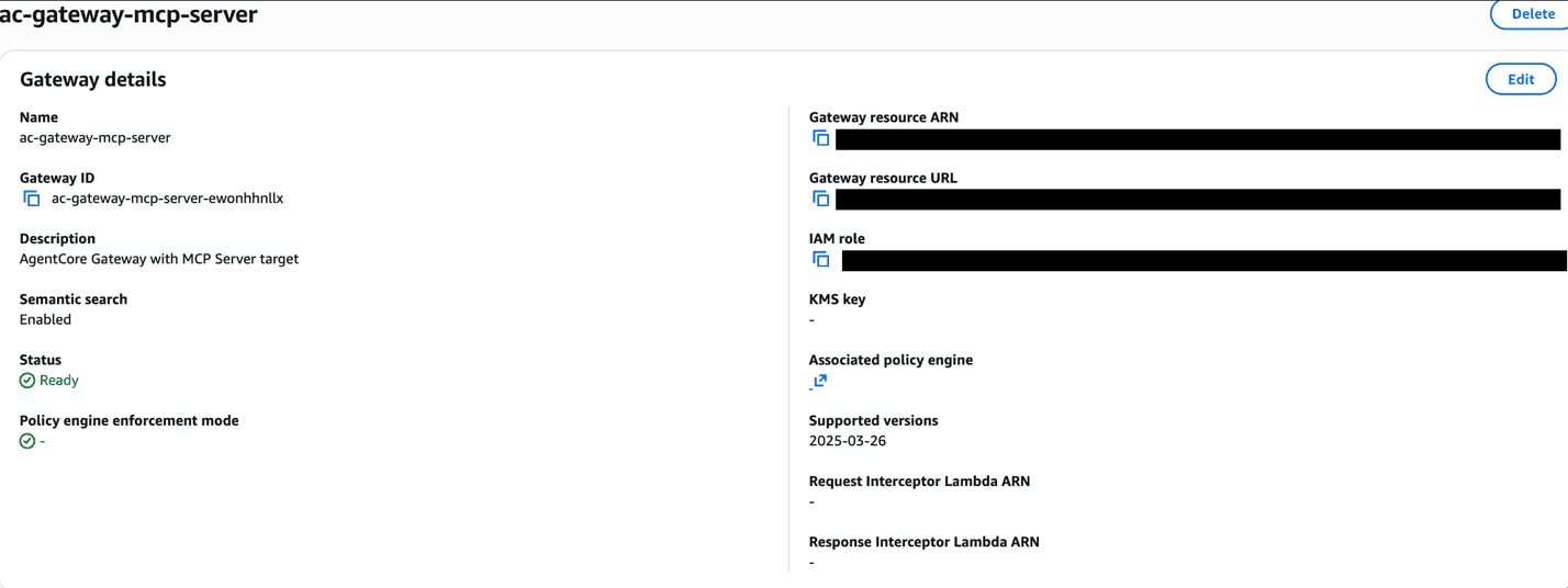 AgentCore Gateway in the Ready state
