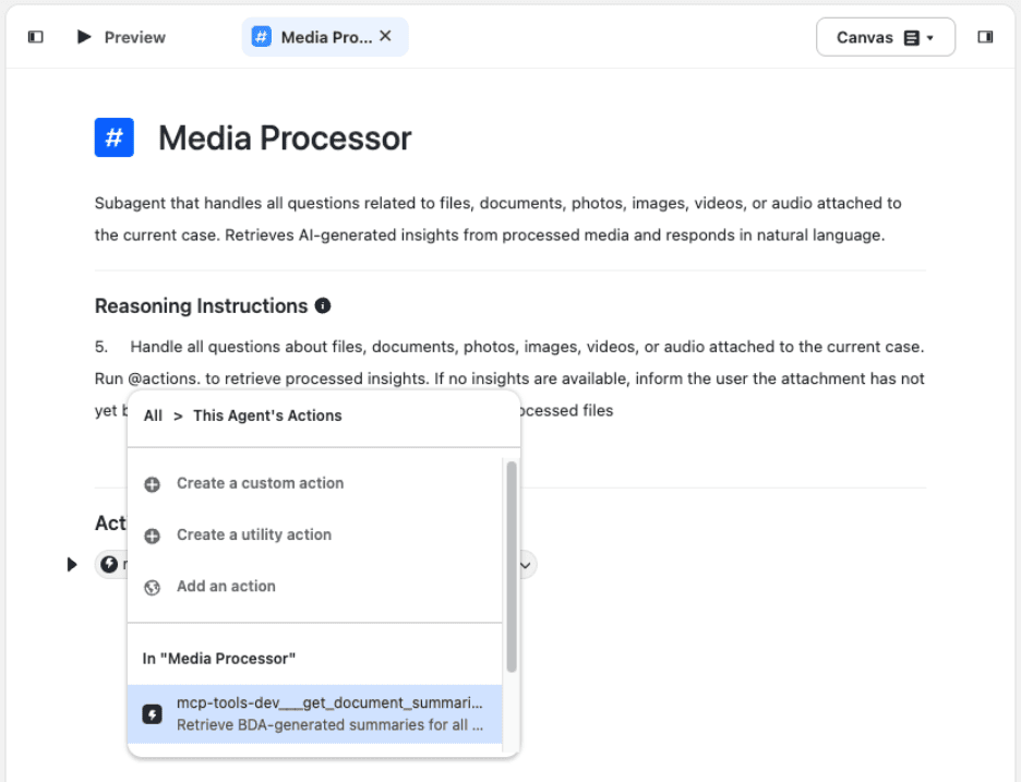 Reasoning Instructions field with the MCP referenced inline for the subagent