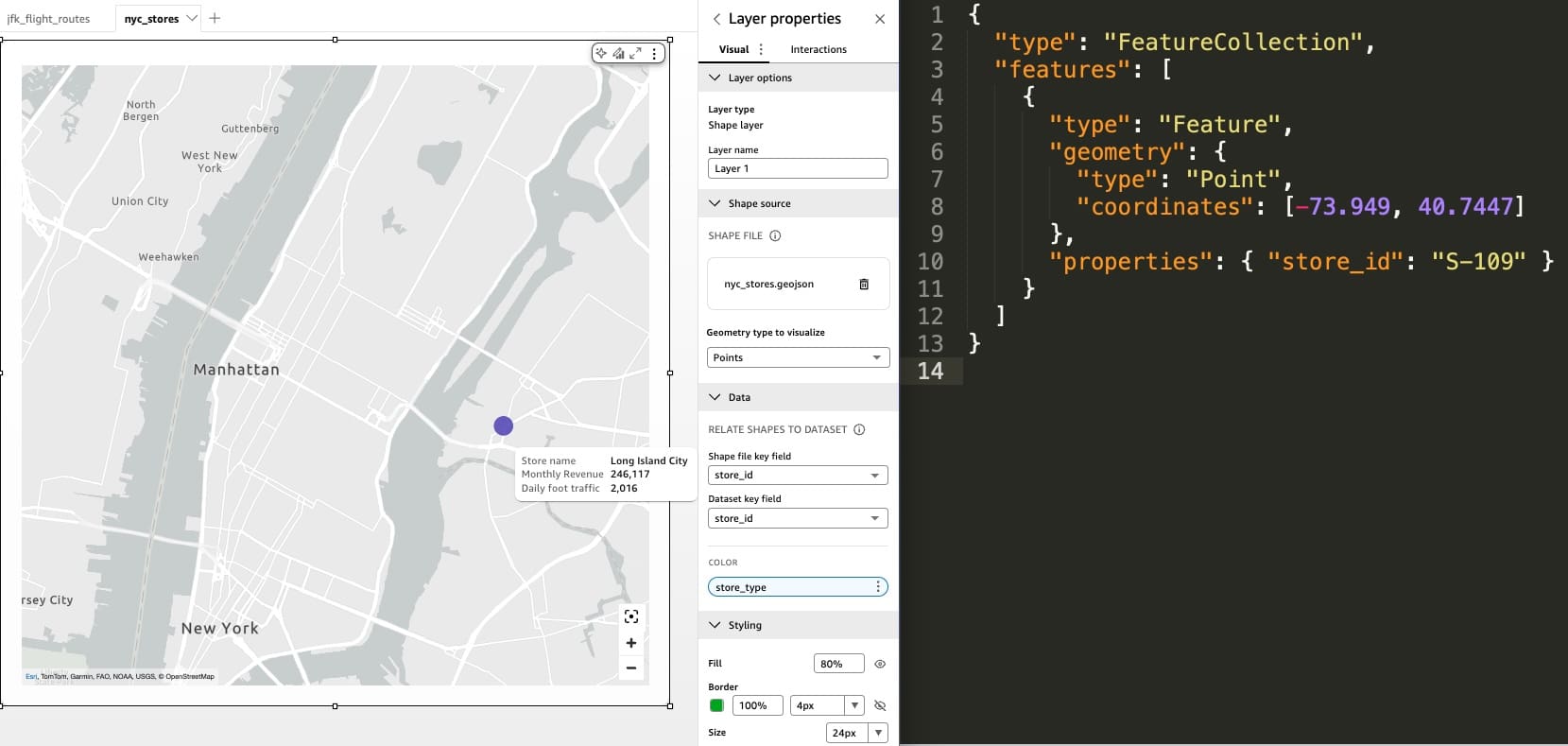 Layer map rendering a retail store location as a point