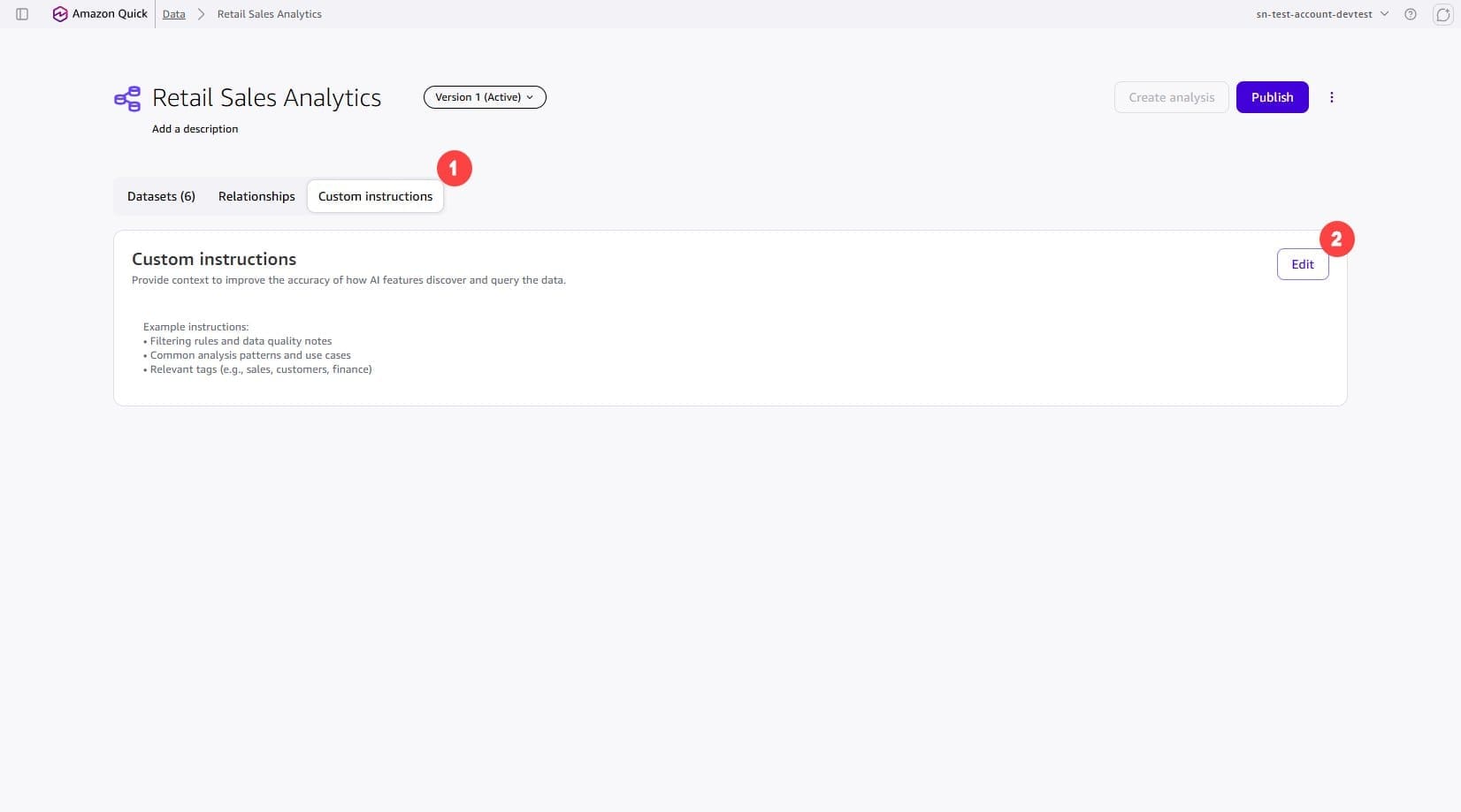 Custom instructions tab in the topic editor