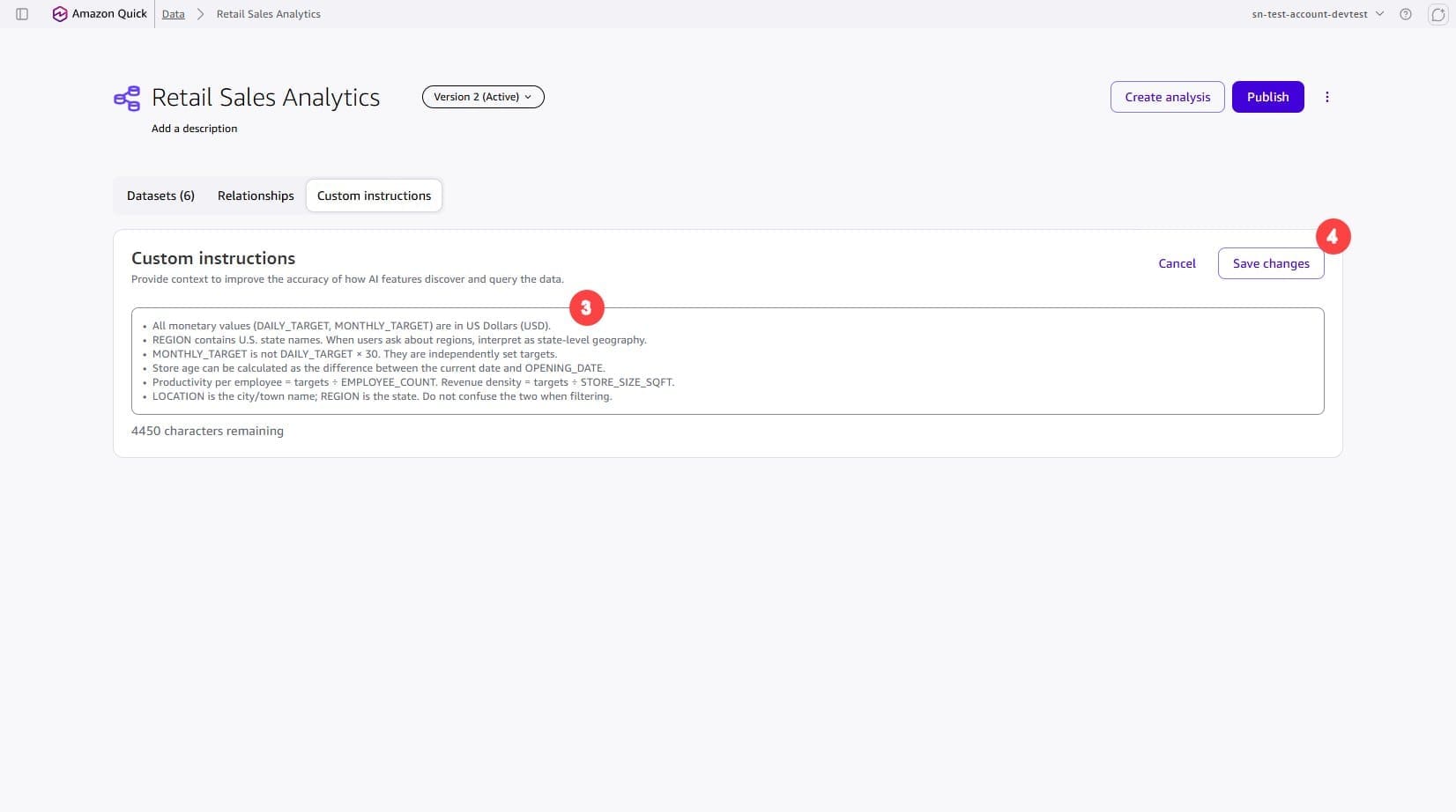 Custom instructions entered as natural language business rules