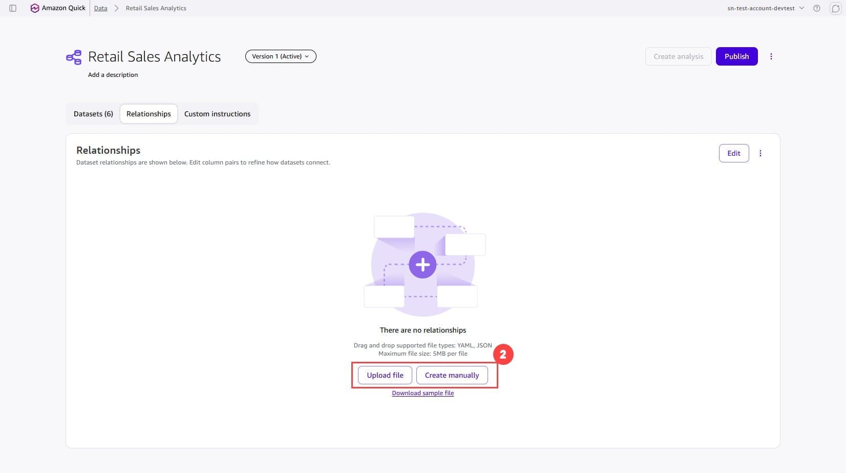 Uploaded relationship file showing the defined dataset joins
