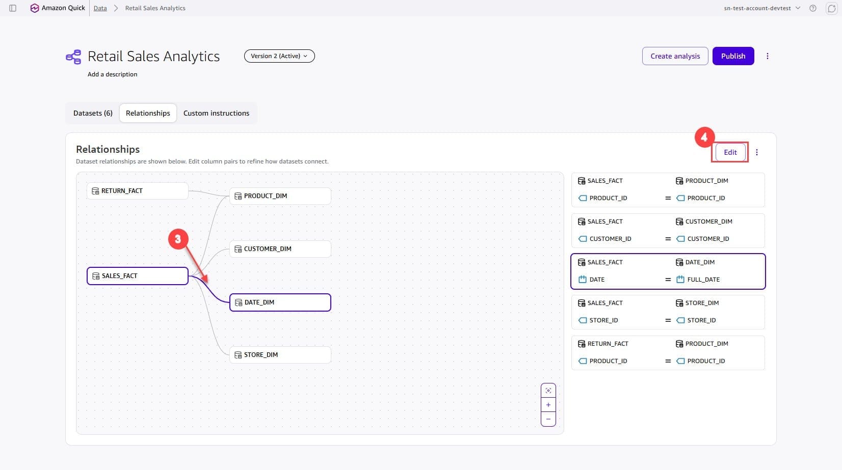 Selected join displaying the mapped columns between two datasets